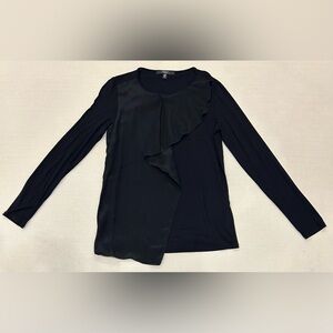 Weekend Max Mara long sleeve knit shirt with ruffle overlay casual black sz M